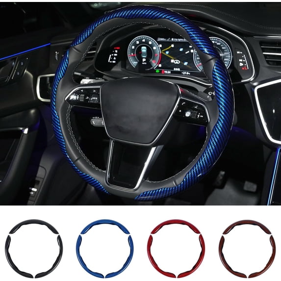 Carbon Fiber Steering Wheel Cover 3 Pcs Set, Anti-Slip Scratch-Resistant Universal Fit for 14–16 Inch Wheels Interior Car Accessories for Cars SUVs Trucks, Blue