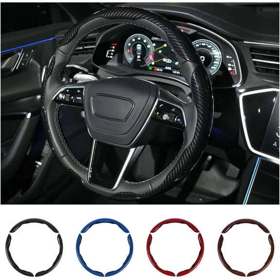 Carbon Fiber Steering Wheel Cover 3PCS Set – Anti-Slip, Scratch-Resistant, Universal Fit for 14–16 Inch Wheels – Interior Car Accessories for Cars, SUVs, Trucks (Blue)