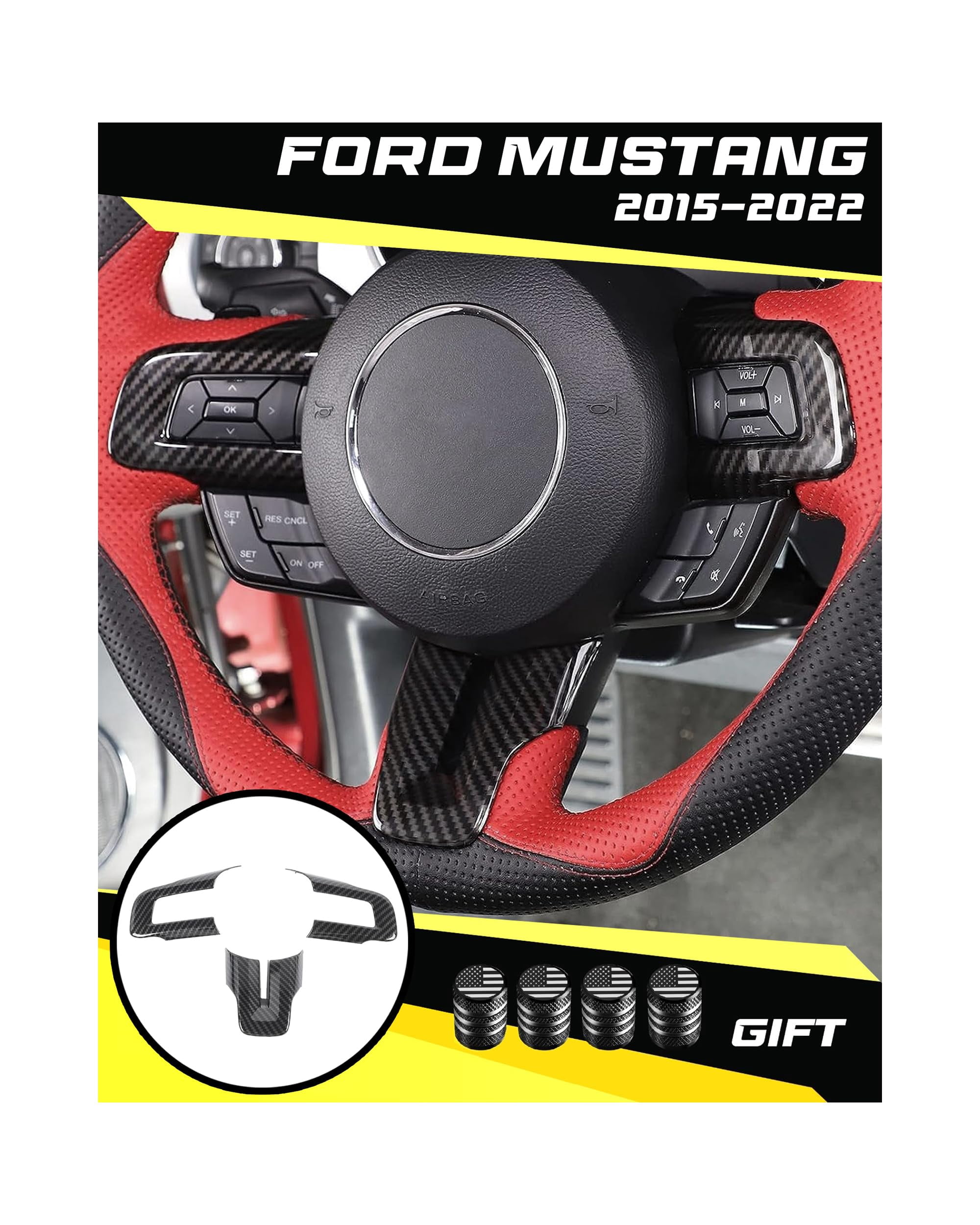Carbon Fiber Style Dashboard Switch Button Cover Trim – Fits 2015-2022 Ford Mustang – 4-Piece Set