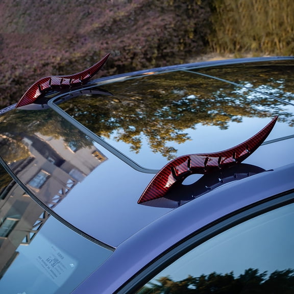 Carbon Fiber Style Devil Horns Car Roof Decoration, Stylish Exterior Sticker with Airflow Guide Function, Durable Weatherproof Ornament for Vehicle Roof Personalized Styling