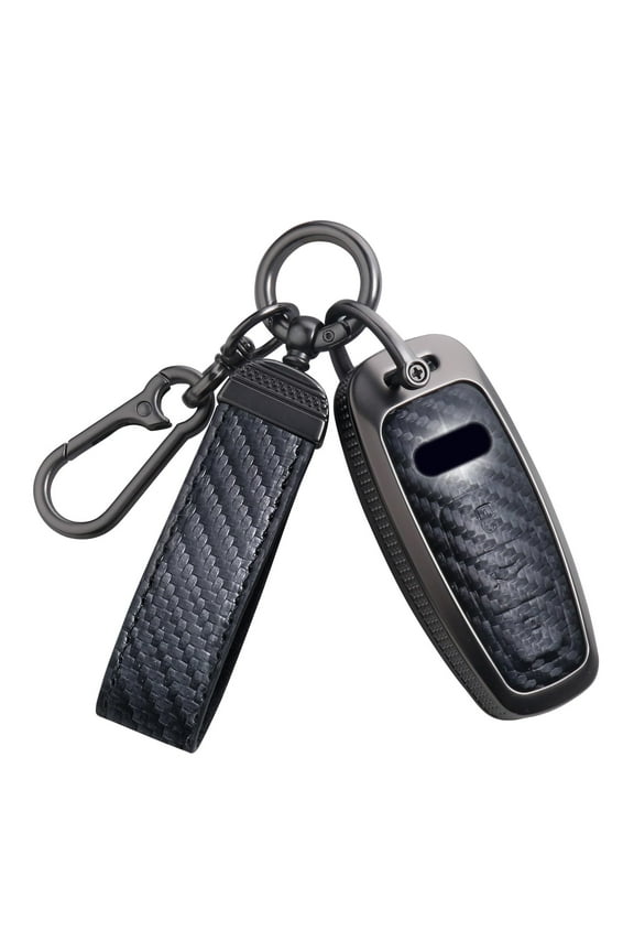 Carbon Fiber Texture Key Fob Cover Compatible with Audi A6L A6 A7 A8 Q7 Q8 E-Tron 2018-2022 A3 S3 S6 SQ7 RS6 S7 RS7 Smart Key 3 Buttons, Zinc Alloy Key Case keychain Shell