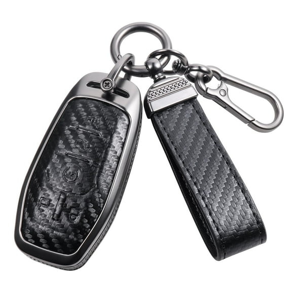 Carbon Fiber Texture Key Fob Cover Compatible with Ford Fusion Mustang F150 Edge Explorer Lincoln MKZ MKC MKX Smart Key 5 Buttons, Zinc Alloy Key Case keychain Shell