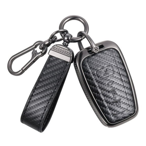 Carbon Fiber Texture Key Fob Cover Compatible with Toyota 2018-2022 Camry RAV4 Highlander C-HR Prius Corolla Avalon GT86 Smart Key 4 Buttons, Zinc Alloy Key Case keychain Shell