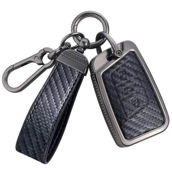 Carbon Fiber Texture Key Fob Cover Compatible with VW Volkswagen Jetta Beetle Tiguan Passat Golf MK6 Polo Smart Key 3 Buttons, Zinc Alloy Key Case keychain Shell