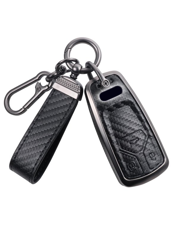 Carbon Fiber Texture Key Fob Cover Compatible with Audi A4 Q7 Q5 TT A3 A6 SQ5 R8 S5 Smart Key 3 Buttons, Zinc Alloy Key Case keychain Shell
