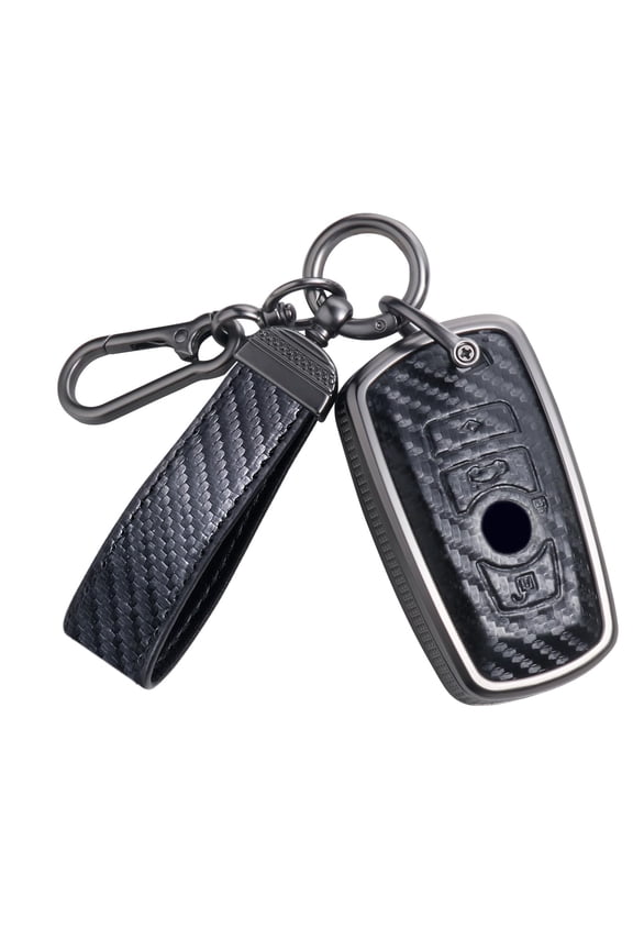 Carbon Fiber Texture Key Fob Cover Compatible with BMW 1 3 4 5 6 7 Series X3 X4 M5 M6 GT3 GT5 Smart Key, Zinc Alloy Key Case keychain Shell