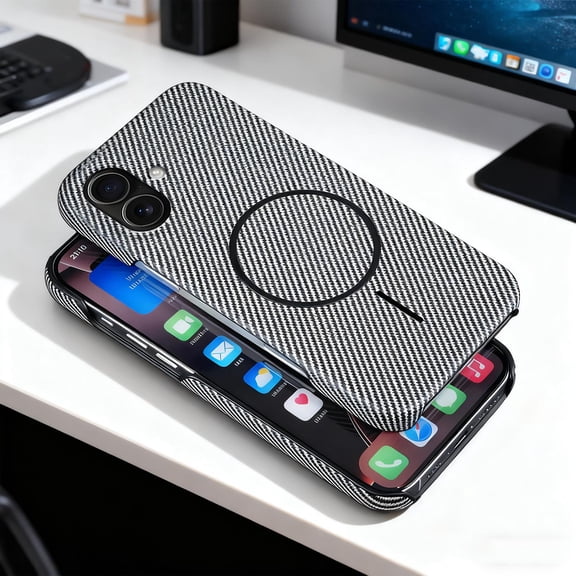 Carbon Fiber Texture Magnetic Case for iPhone 16, Compatible with Mag-Safe, Raised Camera and Screen Protection, Slim Lightweight Rugged Shockproof Phone Cover for iPhone 16, Gray