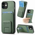 thumbnail image 1 of Carbon Fiber Texture Wallet Case for iPhone 11 Phone Case with Card Holder and Kickstand, Magnetic for iPhone 11 Car Mount Military Grade Shockproof Protection Cover, Green, 1 of 10
