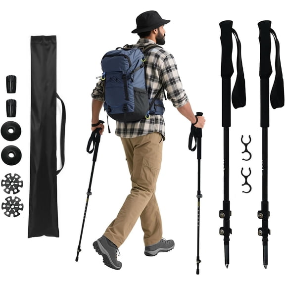 Carbon Fiber Trekking Poles 2 count Ultra Lightweight Telescopic Collapsible Hiking Poles, Adjustable EVA Grips-Terrain Accessories, Portable Hiking Sticks for Hiking Men&Women