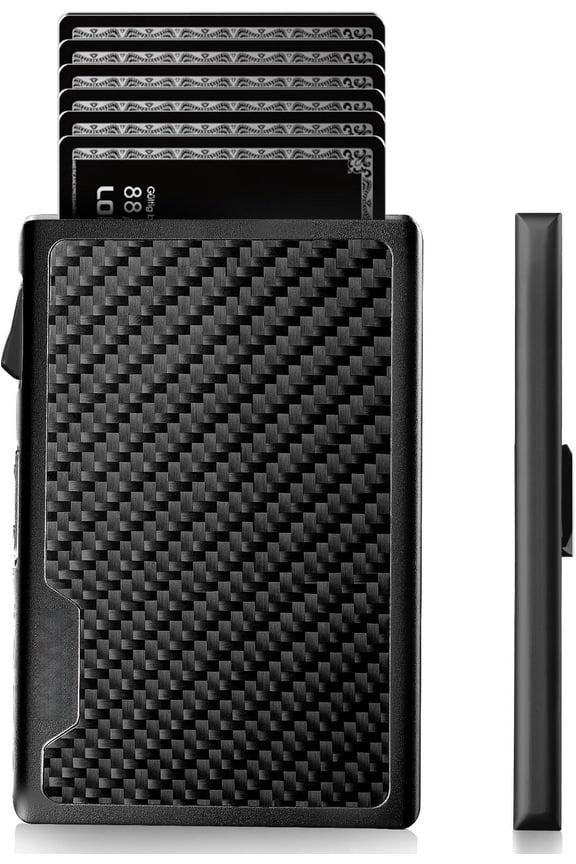 Carbon Fiber Wallet for Men, 0.3IN Ultra-slim Minimalist Card Holder with  Clip, Trigger Button for Quick Card Access, Ultra-light Aerospace , RFID-Blocking,  Box