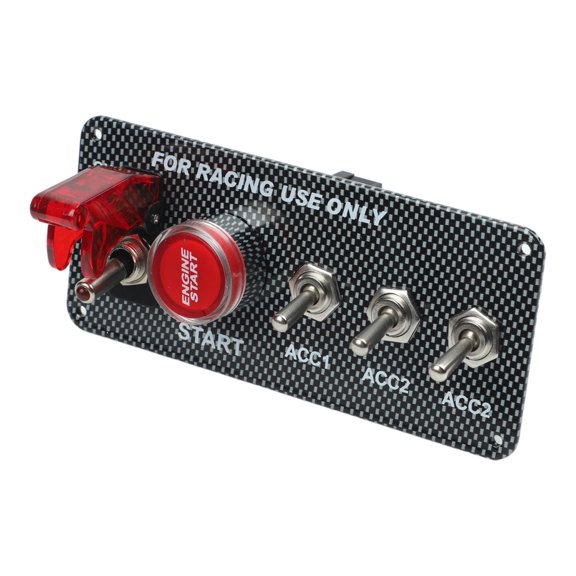 Carbon Fibre Ignition Switch Panel With Red Start Stop Button And Relay For Racing And Marine Vehicles