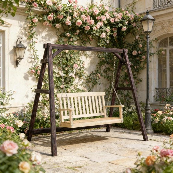 Carbon Fir Wood A Frame Hanging Chair Stand Heavy Duty 770 LBS Capacity Outdoor Backyard Swing Frame 83 9x53 9x68 1 Inch