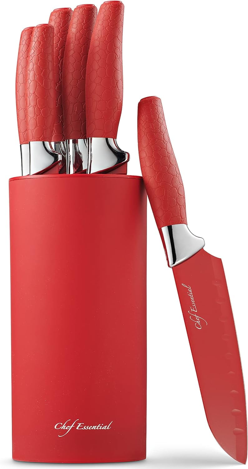 Carbon Knife Set With Block 6Piece NeverDull Kitchen Knife Set