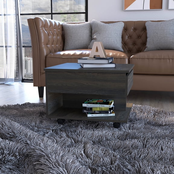 Carbon Lift Top Coffee Table With Spacious Desk And Concealed Compartment Lockable Storage,