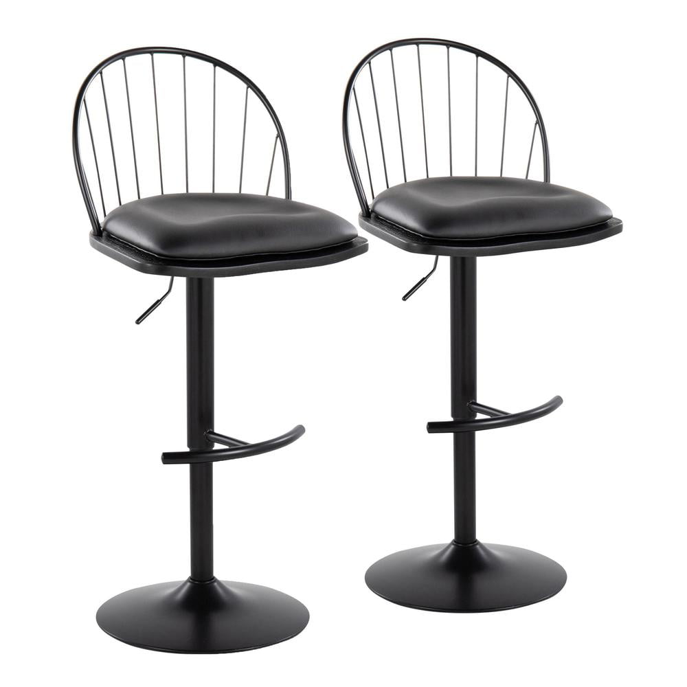 Black Adjustable Swivel Bar Stool with Faux Leather Seat