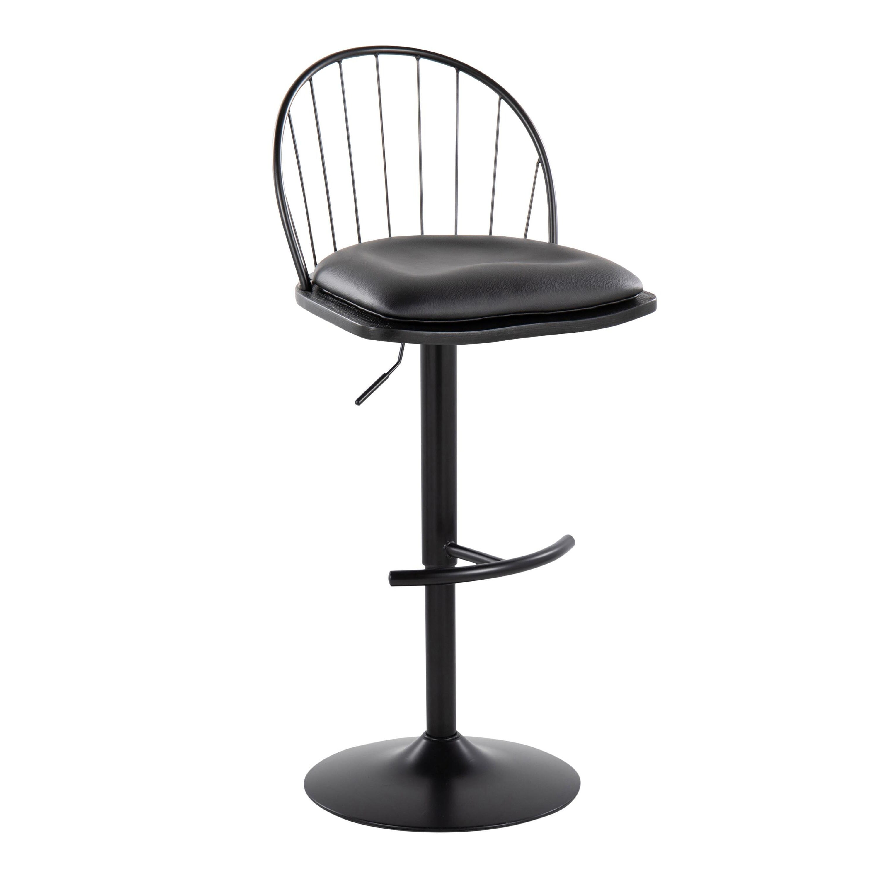 Black Adjustable Swivel Bar Stool with Faux Leather Seat
