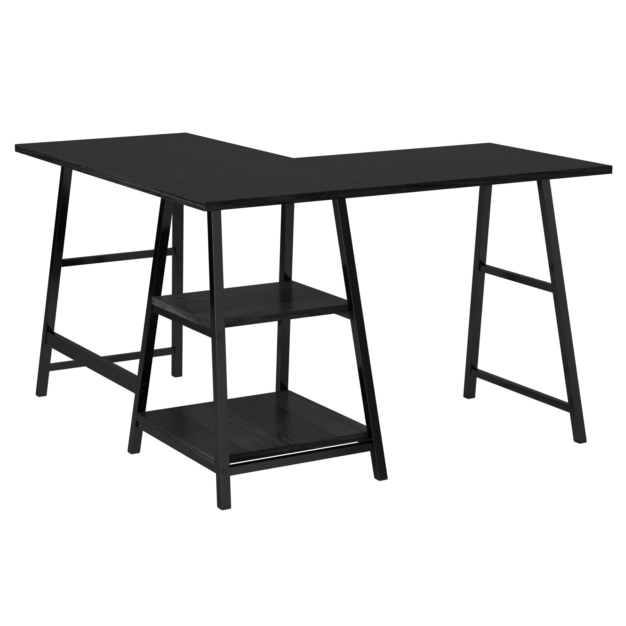 Carbon Loft Industrial Lshaped Corner Computer Desk with Shelf Black