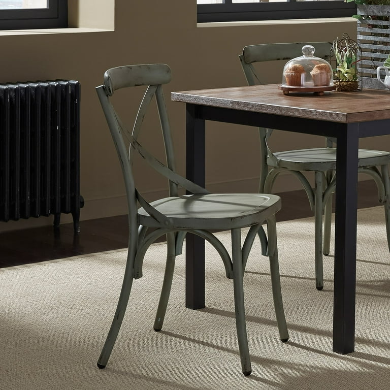 Carbon Loft None Vintage Series Distressed Metal X Back Side Chair Vintage Cream Set of 2 Assembled Dining Chairs Green Distressed Farmhouse Walmart