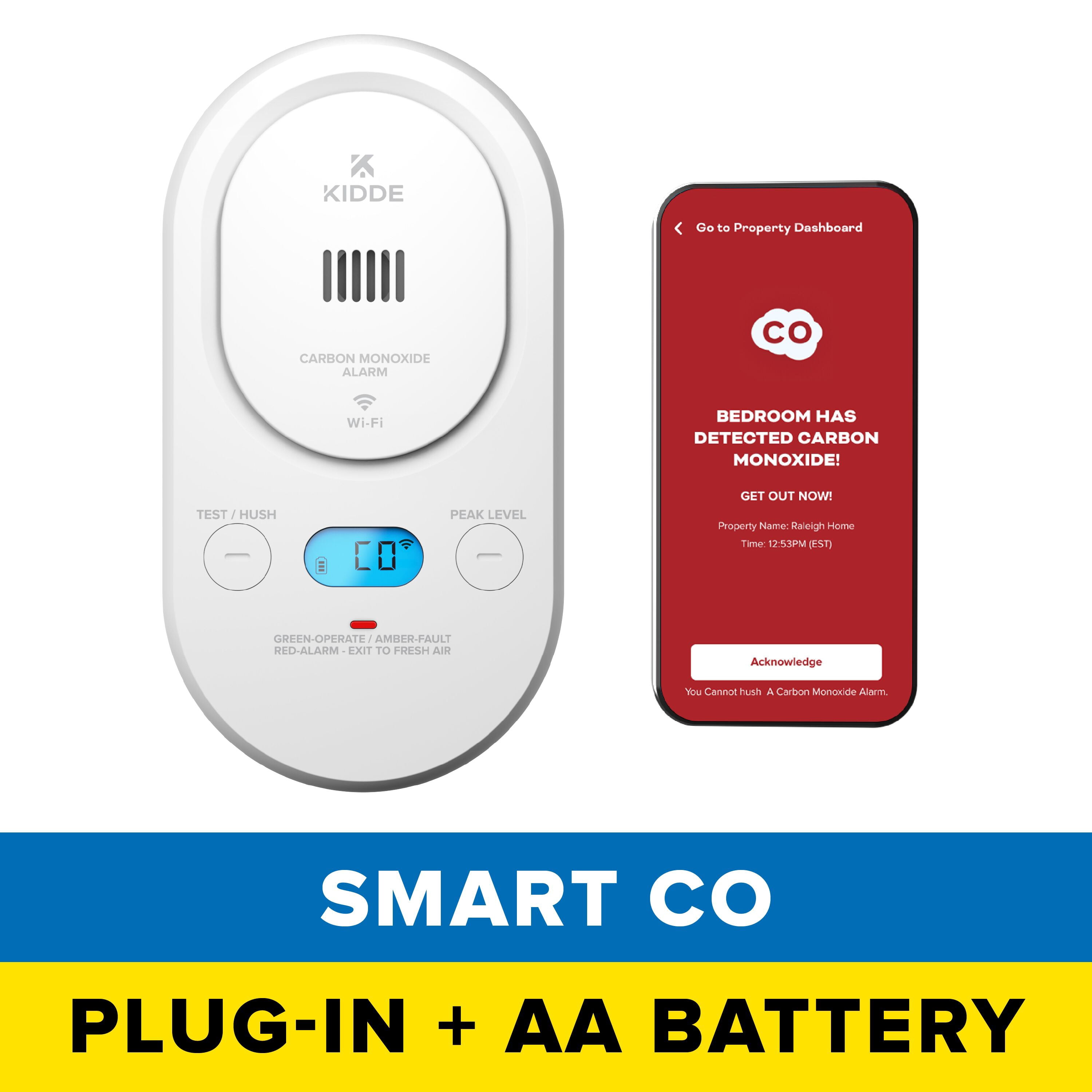 Kidde Smart Carbon Monoxide Detector, Plug-In with AA Battery Backup, COPDW