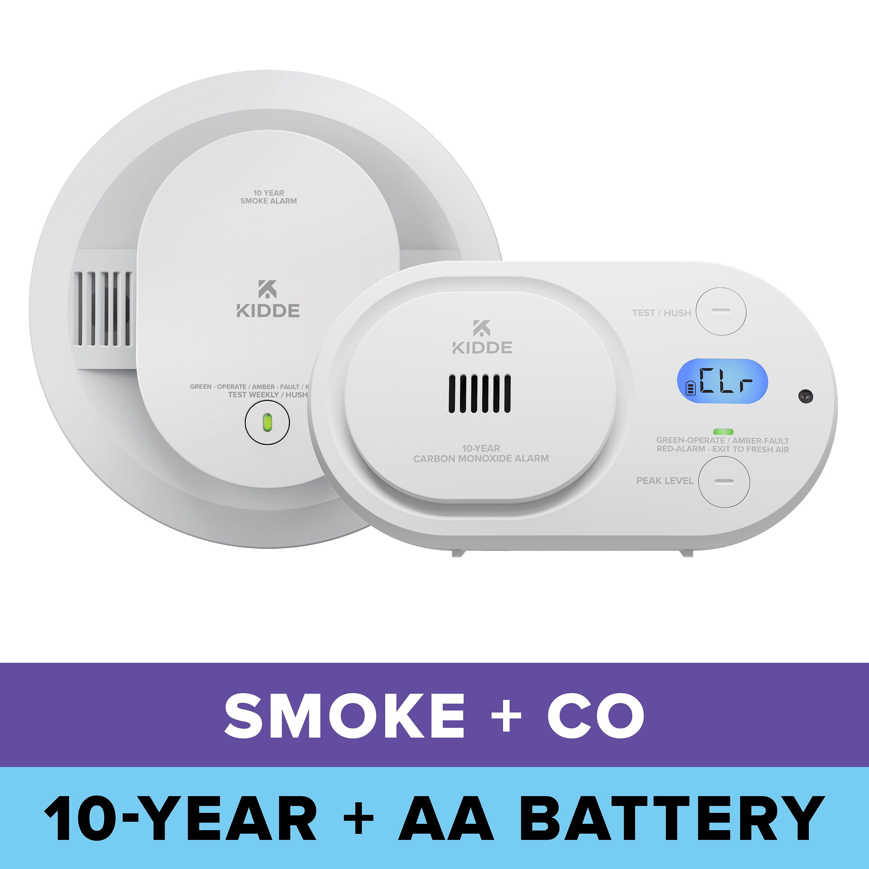 Kidde COB/20SD10 10-Yr Battery-Powered Photoelectric Smoke Alarm & AA Battery-Powered Electrochemical CO Alarm