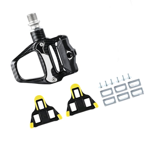 Carbon-Pattern Cycling Shoe Pedal with Cleats and Bolts, Clipless Bike Pedal with Rear Tension Control and Broad Support for Road Practice