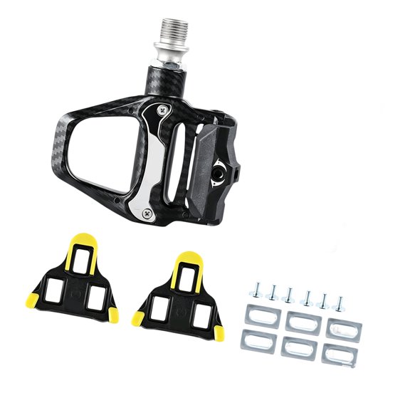 Carbon-Pattern Cycling Shoe Pedal with Cleats and Bolts, Clipless Bike Pedal with Rear Tension Control and Broad Support for Road Practice