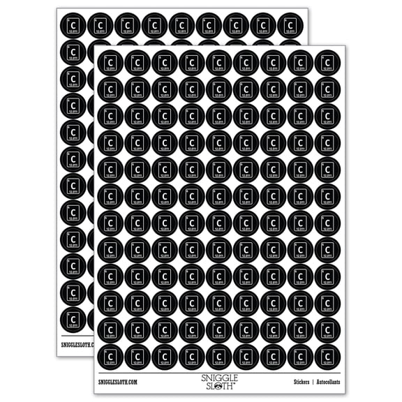 Carbon Periodic Table of Elements Science Chemistry 200+ Round Stickers - Black - Matte Finish - 0.50" Size