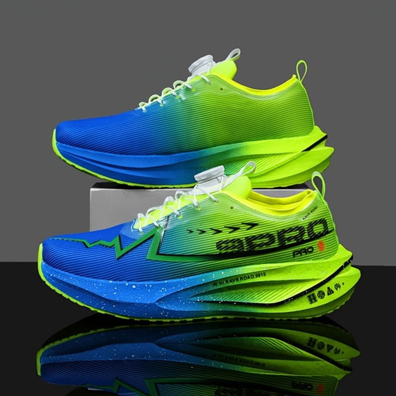Carbon Plate Running Shoes with Gradient Sole & Knob Buckle Closure - Low-Top Sneakers Suitable for Marathon Training, Track,, Outdoor - Cushioned Sole, Spring/Fall Athletic Footwear