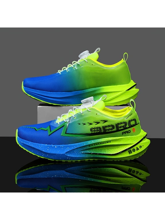 Carbon Plate Running Shoes with Gradient Sole & Knob Buckle Closure - Low-Top Sneakers Suitable for Marathon Training, Track,, Outdoor - Cushioned Sole, Spring/Fall Athletic Footwear