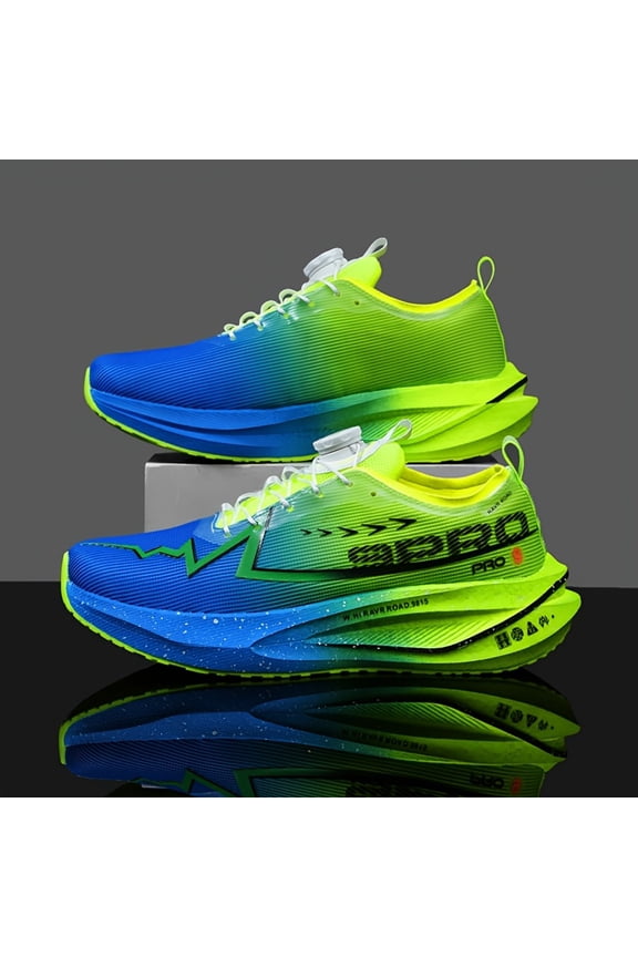 Carbon Plate Running Shoes with Gradient Sole & Knob Buckle Closure - Low-Top Sneakers Suitable for Marathon Training, Track,, Outdoor - Cushioned Sole, Spring/Fall Athletic Footwear