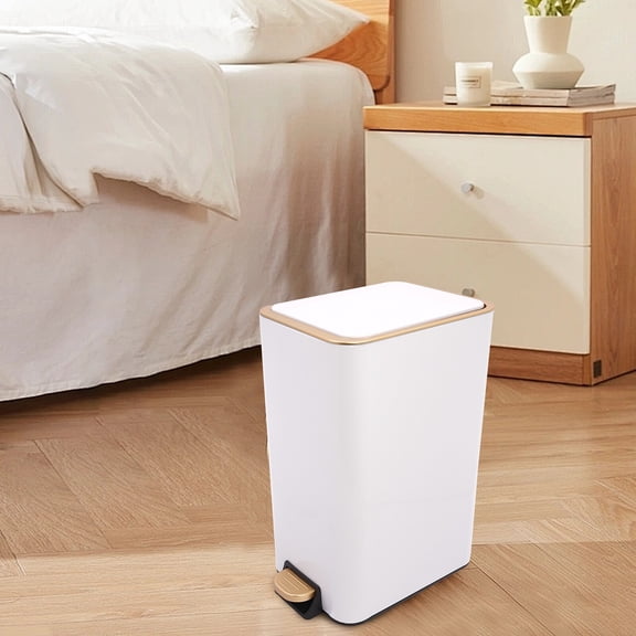 Carbon Steel 12L/3.17Gal Bathroom Step Trash Bin White with Lid+Inner Barrel