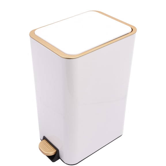 Carbon Steel 12L/3.17Gal Bathroom Step Trash Bin White with Lid+Inner Barrel