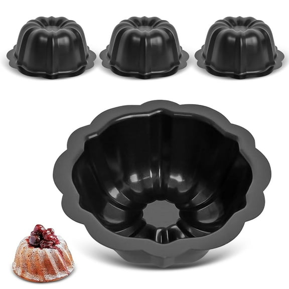 4 Inch Mini Fluted Cake Pans 4PCS, Carbon Steel Anniversary Bundt Pan, Christmas Little Pumpkin Design Flan Molds Pan for Baking Cake Cupcake Bavarois