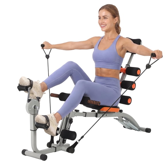 Carbon Steel Ab Machine with Pedals, Adjustable Sit Up Bench for Full Body Workout, Foldable Home Gym Equipment with Ergonomic Back Support, 220 lbs Weight Capacity