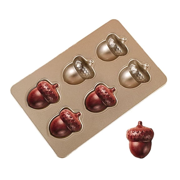 Carbon Steel Acorn Cake Mold, 6 Cavity Non Stick Baking Pan for Madeleines, Gold