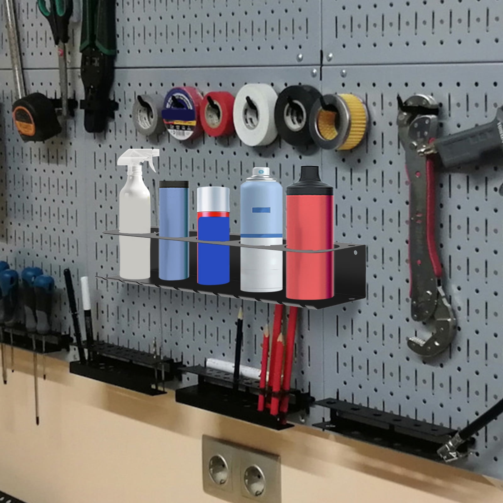6 Pack Spray Bottle Holder -Mounted, Aerosol Can Storage Rack, Heavy-Duty Paint Organizer With 30 Holes, Steel Rack For Garage, Shop, Home Or Tool - View #14