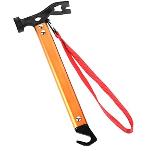Carbon Steel Aluminum Camping Hammer, 12" Small Lightweight Three-in-One Functional Tent Stake Hammer for Hiking Kit Orange