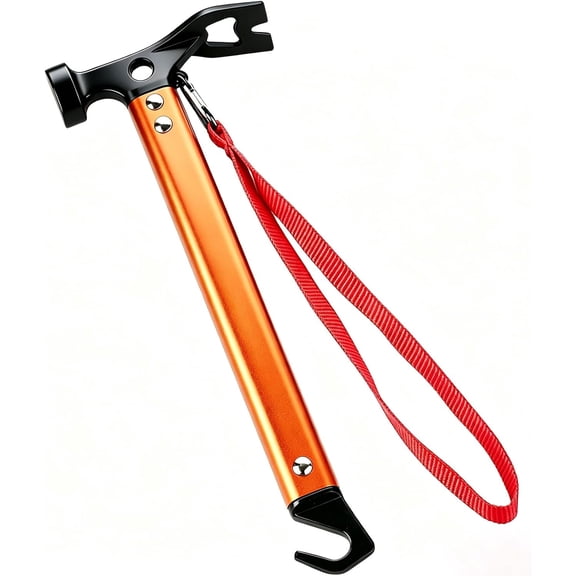 Carbon Steel Aluminum Camping Hammer, 12" Small Lightweight Three-in-One Functional Tent Stake Hammer for Hiking Kit Orange