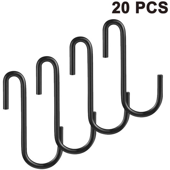 Carbon Steel Black Plating S Hooks, Easy Organization Solution for Kitchenware and Tools, Without Sharp End for Safe Handling (20 Pack)