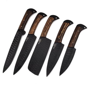 Carbon Steel Chef Knives Set of 5 with Wenge Wood Handles Powder Coated Utility Kitchen Knife Set