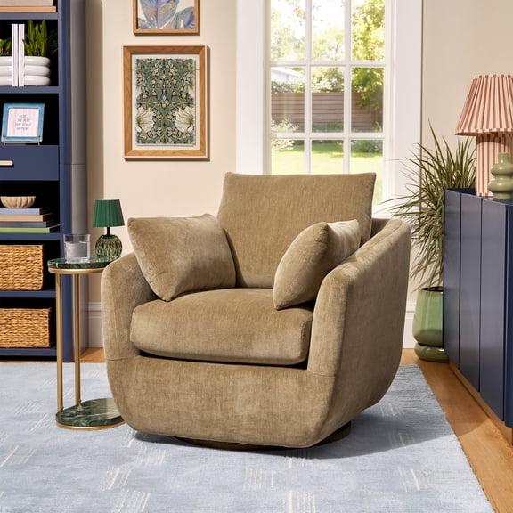 Beautiful Louisa Swivel Chair by Drew Barrymore, Latte Fabric