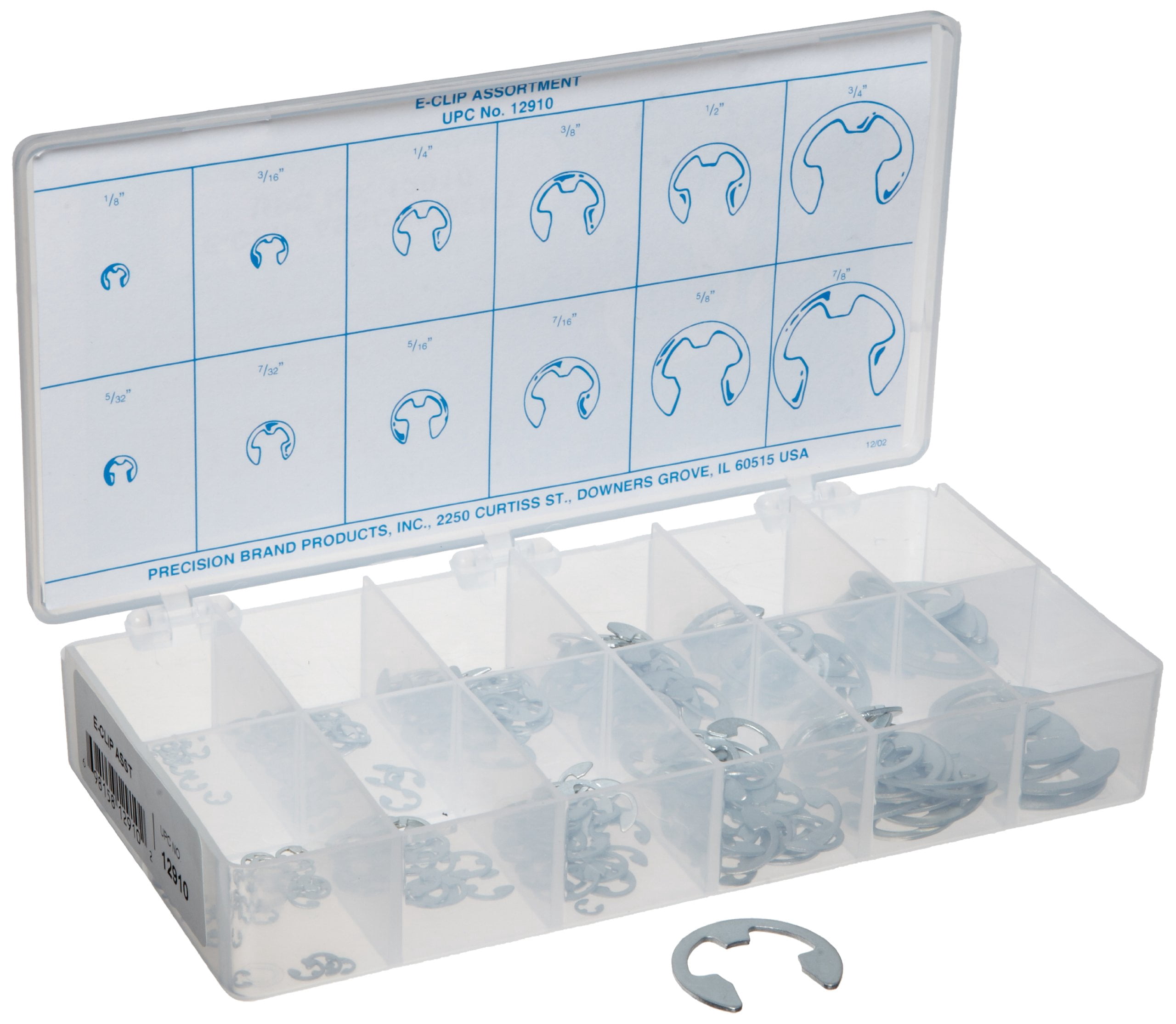 Carbon Steel External Retaining Ring Assortment (265 Pieces), Zinc Plated Finish, Inch, With Case CA3