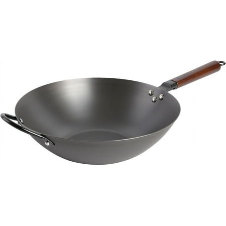 Carbon Steel Flat Bottom Wok and Stir Fry Pan, 14-Inch