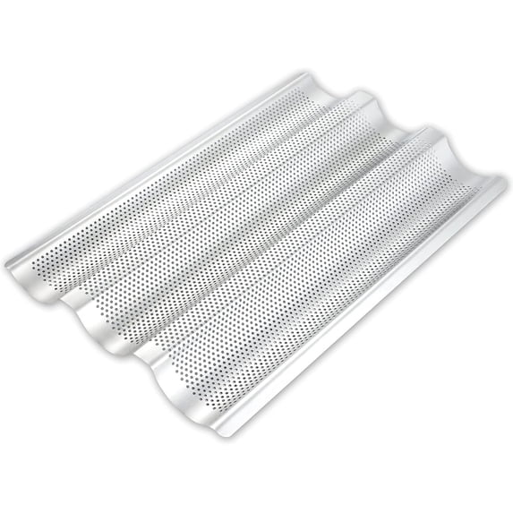 Carbon Steel French Baguette Bread Pan, Perforated Loaf Pans for Baking 15"x11", 3 Waves Toaster Oven Baking Tray (1 Pack)