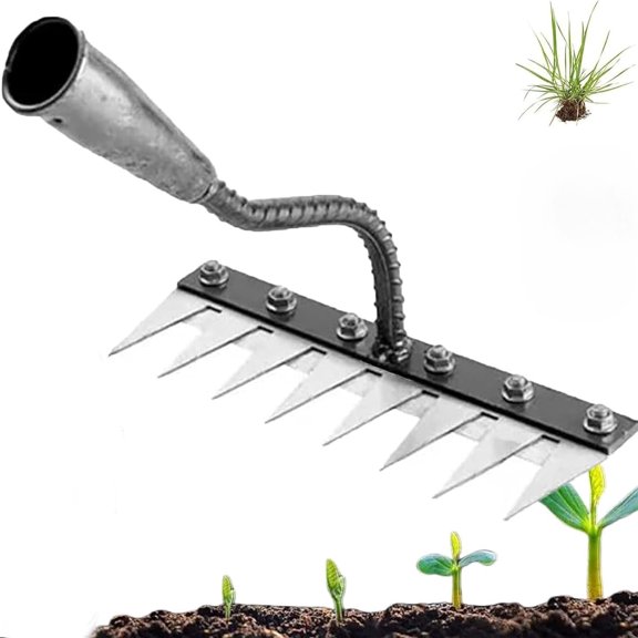 Carbon Steel Garden Hand Rake, Iron Weeding Rake for Dethatching,Gardening and Backyard Lawn Loosening