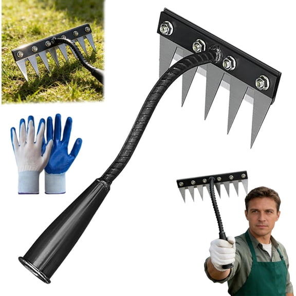 Carbon Steel Garden Hand Rake Tool, Iron Weeding Rake for Gardening and Weeding, Weed Remover Tool, Hand Weeder Puller Tool 5/6/7/8 Teeth for Yard, Farm, Soil & Lawn Care (5-Teeth)