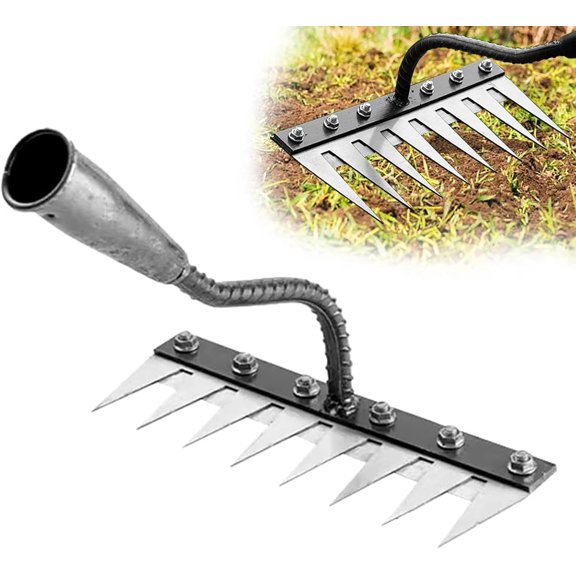 Carbon Steel Garden Hand Rake with 8 Teeth, Heavy-Duty Carbon Steel Garden Hand Weeder Tool for Weeding, Dethatching, Lawn, Soil Loosening