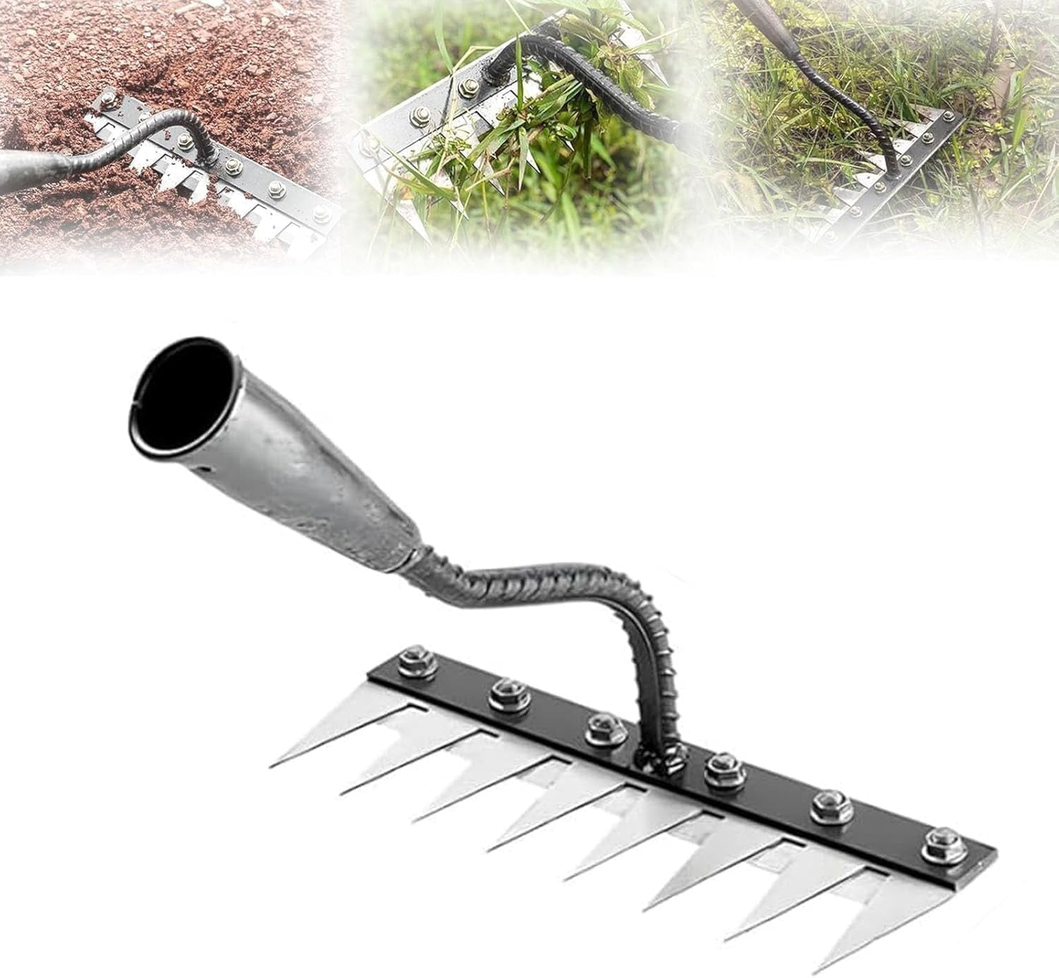 Carbon Steel Garden Hand Rakewith 8 Teeth, Heavy-Duty Carbon Steel Hand Rake for Weeding, Gardening, Landscaping, Lawn Care, Soil Cultivation, Ergonomic Handle