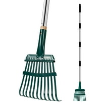 Carbon Steel Garden Leaf Rake With 11 Prong High Strength Detachable Flower Bed Rake With 4 Section Handle for Lawn Yard Tight Space