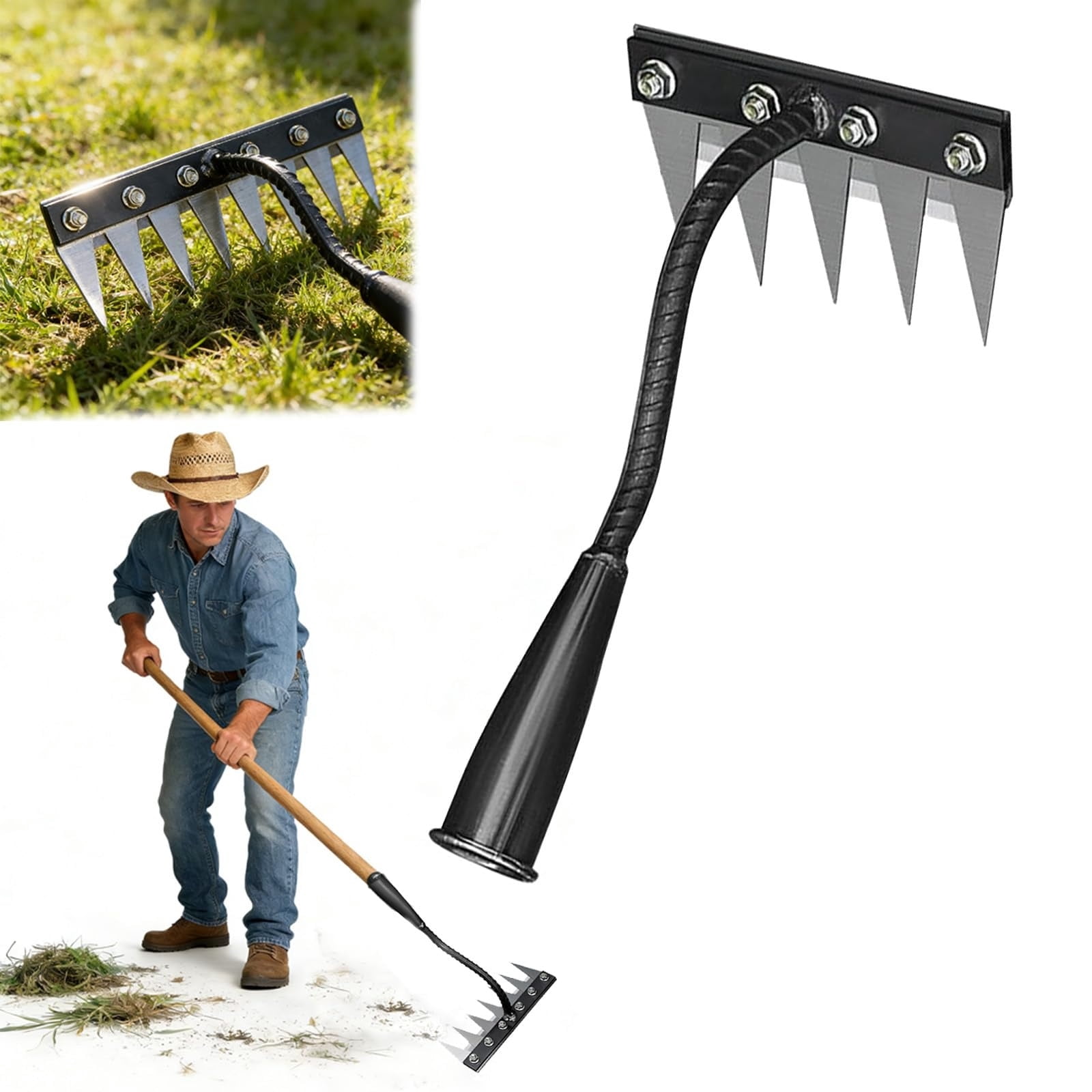 Carbon Steel Gardening Hand Rake Tool – 5/6/7/8-Tine Carbon Steel Weeding Rake with Mounting Hole – Versatile Weeder for Yard, Farm, Soil, and Lawn Care